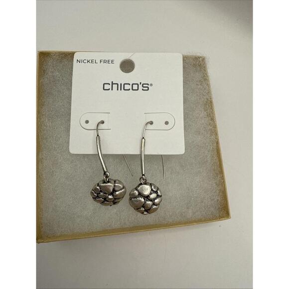 NEW Chico's Silvertone Nugget Earrings Gift Boxed - Picture 3 of 5